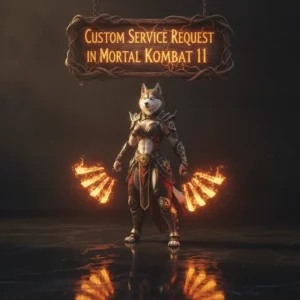 A fantasy game-inspired image featuring an anthropomorphic husky character in an arena setting, themed around custom service content.