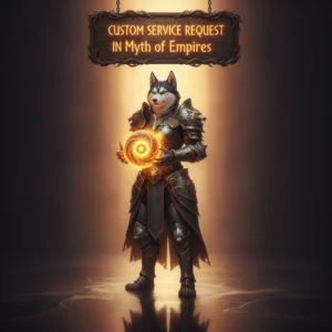 Fantasy artwork of an anthropomorphic husky in a detailed game-inspired environment, representing custom service requests.