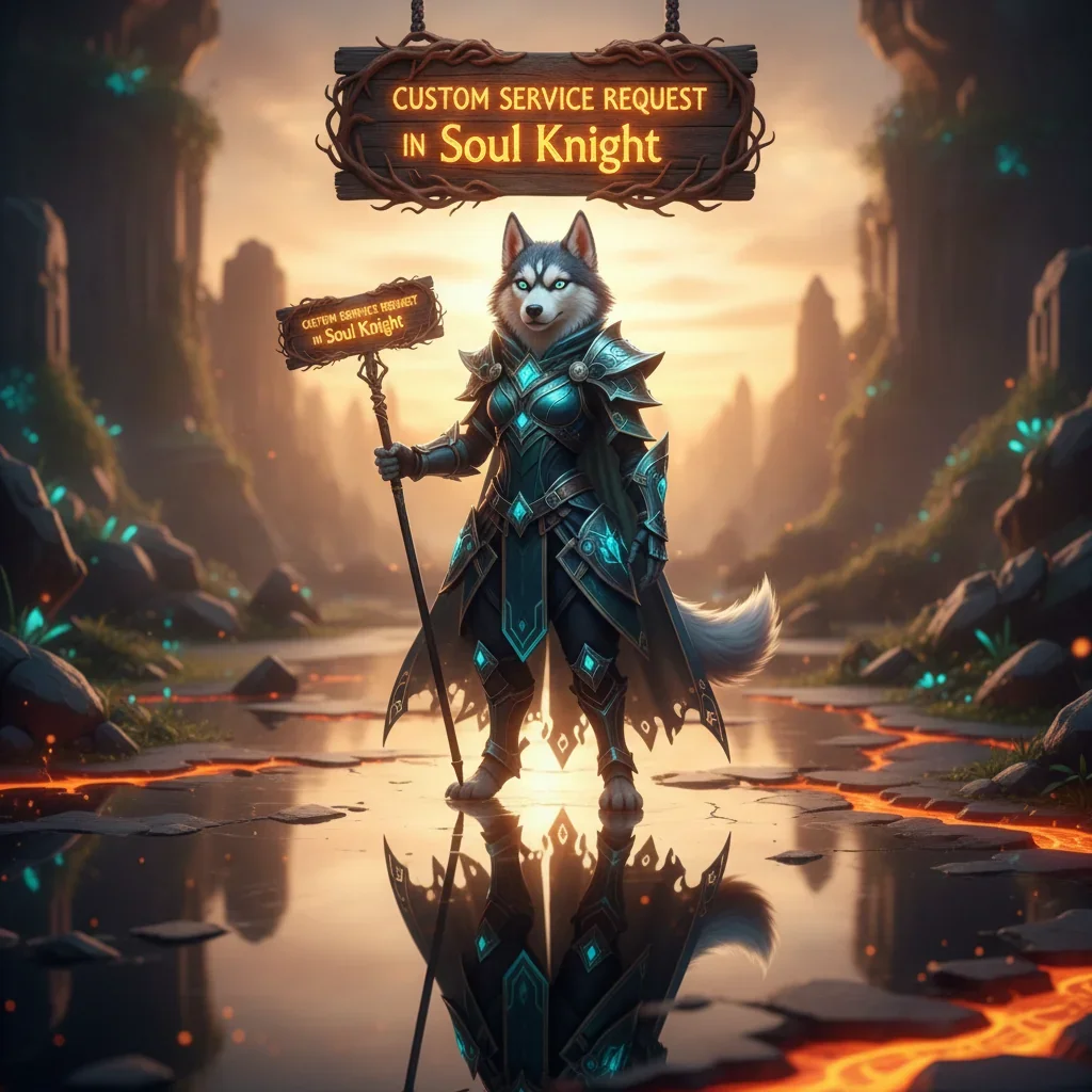 Anthropomorphic Husky character in fantasy attire, inspired by a custom service request theme for Soul Knight game content.