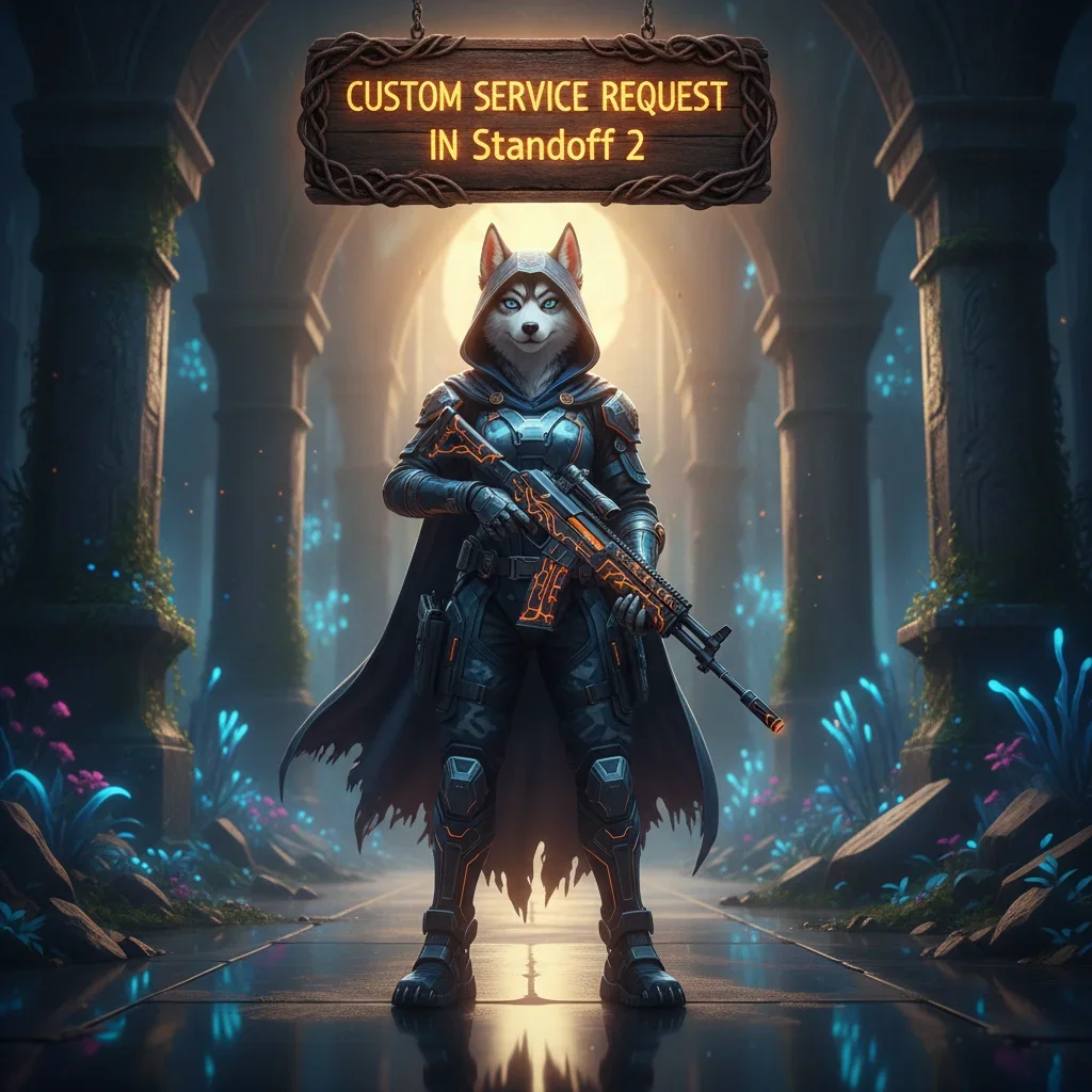 Fantasy game-inspired artwork featuring an anthropomorphic husky character in an armored outfit, representing a custom service request.
