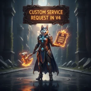 Fantasy artwork featuring an anthropomorphic husky character, inspired by custom service requests in game content.