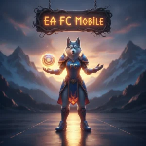 Anthropomorphic Husky in fantasy armor, themed around EA FC Mobile content and objectives in a game-inspired setting.