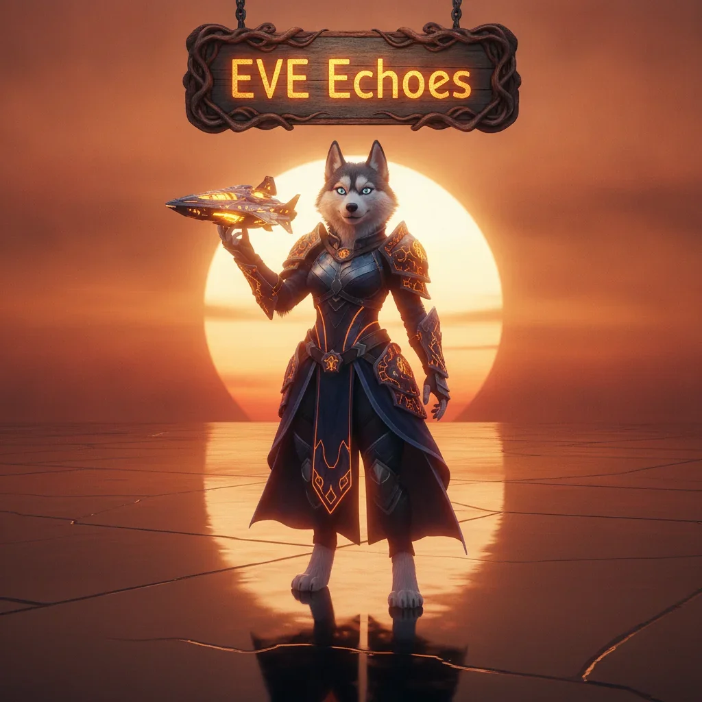 Artwork featuring an anthropomorphic Husky in a futuristic suit, set against a background related to EVE Echoes content.