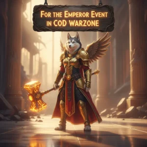 Anthropomorphic Husky character in regal fantasy armor, standing in an epic environment, artwork inspired by 'For the Emperor' event content and objectives.