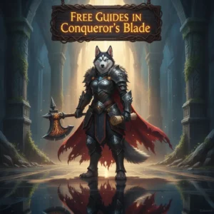 A majestic anthropomorphic Husky warlord character in intricate fantasy armor, standing amidst a medieval battleground.
