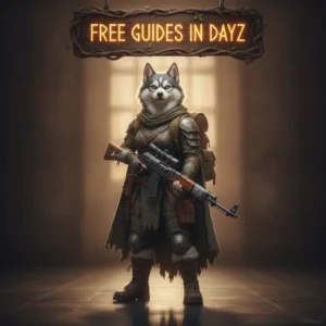 A fantasy game-inspired image featuring an anthropomorphic Husky in themed attire, representing DayZ game content.