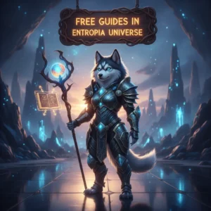 Fantasy game-inspired artwork featuring an anthropomorphic husky character in a themed environment, representing Entropia Universe guides.
