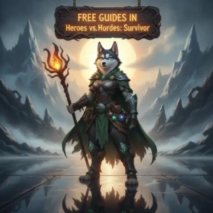 Fantasy artwork featuring an anthropomorphic Husky character, themed around survival game content and strategic guidance.
