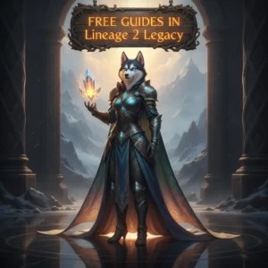 An anthropomorphic Husky character in fantasy armor, standing in a magical game-inspired environment, representing free guides content.