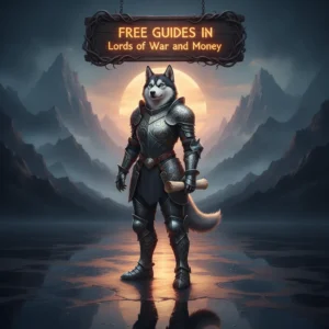 Fantasy artwork of an anthropomorphic Husky character in armor, themed around game guides and strategic content.