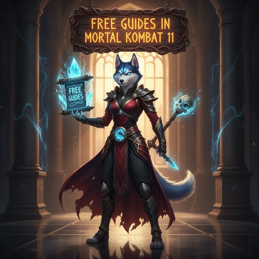 An anthropomorphic Husky character in fantasy attire, inspired by Mortal Kombat 11 game guides and content.