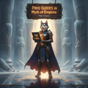 An anthropomorphic Husky character in fantasy armor, standing in a game-inspired environment related to Myth of Empires guides.