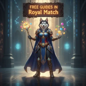 An anthropomorphic Husky character in fantasy attire, inspired by Royal Match game content and objectives.
