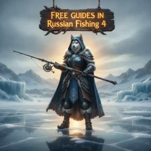 An anthropomorphic Husky character in a fantasy setting, themed around game guides and fishing content for players.