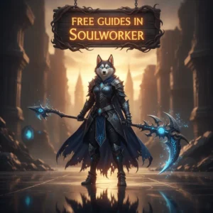 A fantasy game-inspired artwork featuring an anthropomorphic husky character in a themed environment, representing game guides.