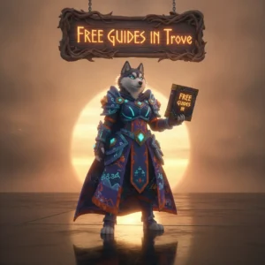 An anthropomorphic Husky character in fantasy attire, inspired by Trove game content and related objectives.
