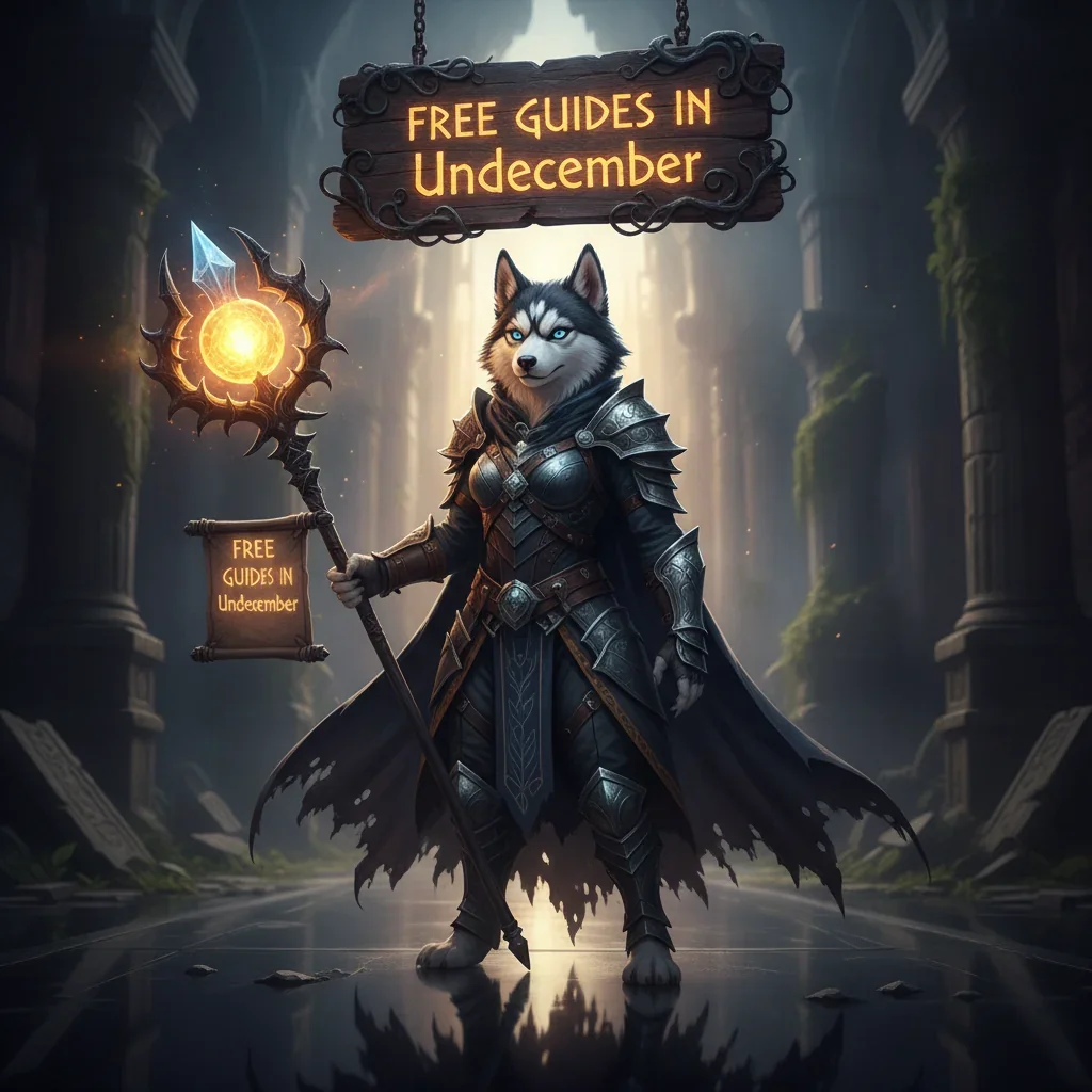 Fantasy artwork featuring an anthropomorphic Husky in an Undecember-inspired setting, related to free guides content.