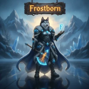 Anthropomorphic Husky in fantasy armor, inspired by Frostborn content and objectives.