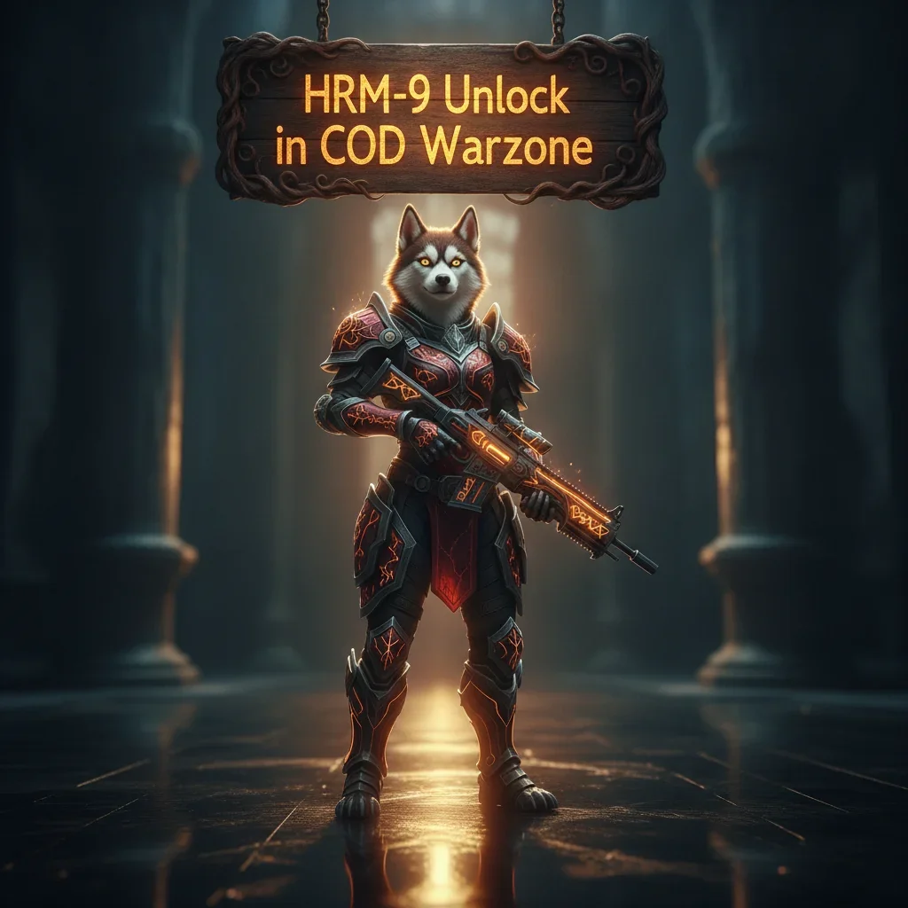 An anthropomorphic husky character in intricate fantasy armor stands in a mystical setting, representing content for weapon unlocking and equipment progression in a fantasy game.