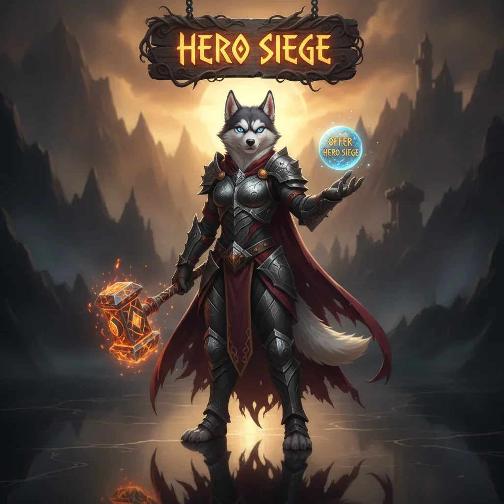 An anthropomorphic Husky character in fantasy attire, inspired by Hero Siege game content and challenge objectives.