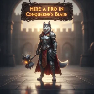 Fantasy artwork of an anthropomorphic husky in armor, inspired by Conqueror's Blade and professional assistance.
