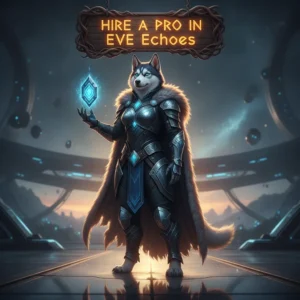 A fantasy artwork featuring an anthropomorphic Husky character, inspired by the theme of hiring a pro in EVE Echoes for various game objectives.
