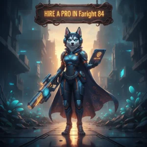 An anthropomorphic Husky character in a futuristic combat outfit, representing skilled gameplay in Farlight 84 content.