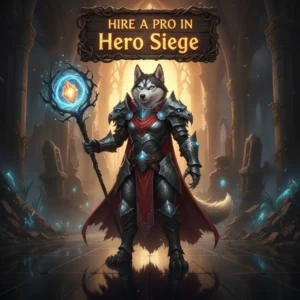 Fantasy artwork of an anthropomorphic husky character representing professional assistance for Hero Siege game content.