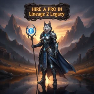 An anthropomorphic Husky character in fantasy armor stands in a game-inspired environment, representing content related to Lineage 2 Legacy.