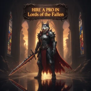 Fantasy artwork featuring an anthropomorphic husky in armor, inspired by Lords of the Fallen content and objectives.