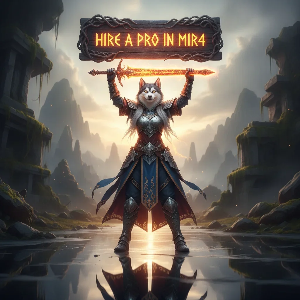 A mystical fantasy artwork featuring an anthropomorphic Husky in an ethereal, game-inspired environment.