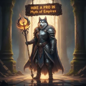 Fantasy game-inspired artwork featuring an anthropomorphic husky character in a themed outfit, representing Myth of Empires game content.