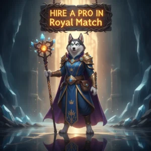 An anthropomorphic Husky character in fantasy attire, depicted in artwork inspired by Royal Match game content.