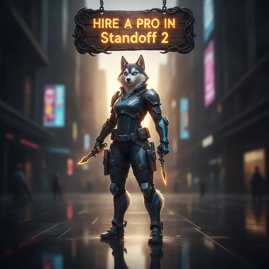 Fantasy game-inspired artwork featuring an anthropomorphic husky character, themed around achieving objectives in Standoff 2.