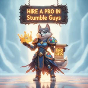 Fantasy artwork featuring an anthropomorphic Husky character, themed around Stumble Guys challenges and objectives.