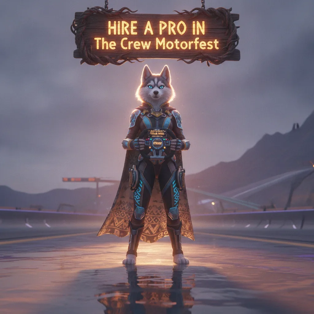 An anthropomorphic husky character in fantasy attire, against a vibrant, game-inspired backdrop, representing professional assistance.