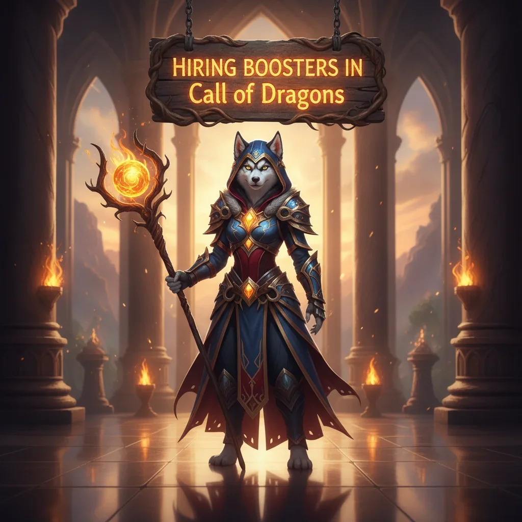 Fantasy game-inspired artwork featuring an anthropomorphic husky character in an epic setting.
