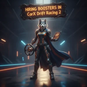 Fantasy artwork of an anthropomorphic husky character in a themed outfit, representing CarX Drift Racing 2 game objectives.