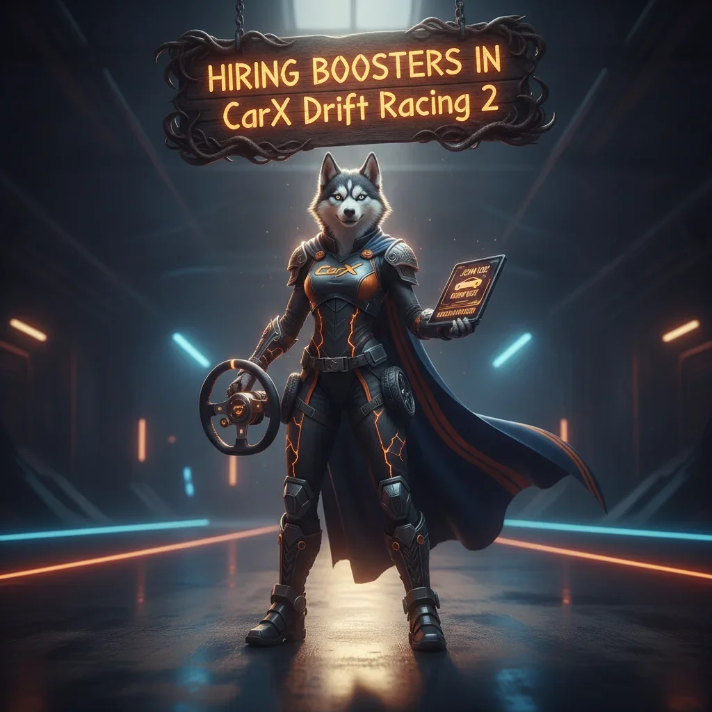 Fantasy artwork of an anthropomorphic husky character in a themed outfit, representing CarX Drift Racing 2 game objectives.