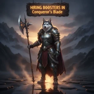 An anthropomorphic Husky character in fantasy armor, inspired by Conqueror’s Blade game content and objectives.
