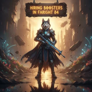An anthropomorphic husky character in a fantasy setting, representing content related to Farlight 84. The artwork is themed around progression systems and in-game objectives.