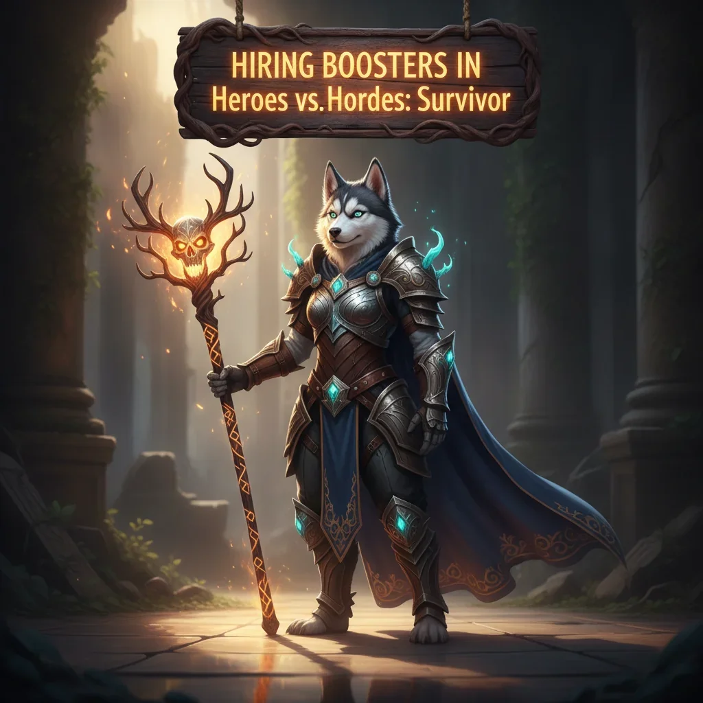 Fantasy game-inspired artwork featuring an anthropomorphic Husky character in a dynamic pose, set against a magical, glowing background, representing game service.