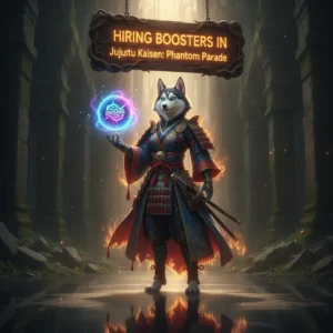 Anthropomorphic Husky in fantasy attire, artwork themed around game content and objectives for Jujutsu Kaisen: Phantom Parade.
