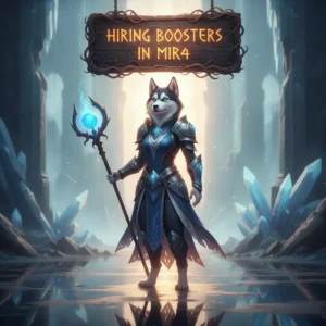 An anthropomorphic Husky character in fantasy armor, inspired by MIR4 game objectives and progression.