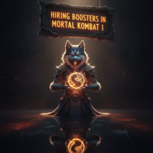 A fantasy artwork featuring an anthropomorphic Husky character, themed around Mortal Kombat 1 game content and objectives.