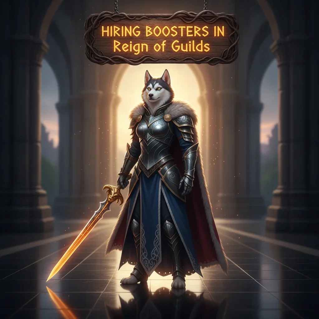 Fantasy artwork of an anthropomorphic husky mage, themed around in-game guild content and objectives in Reign of Guilds.
