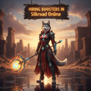 An anthropomorphic Husky in fantasy attire, inspired by Silkroad Online game content and objectives for character progression.