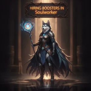 An anthropomorphic Husky character in a fantasy setting, themed around support and enhancement in a game.