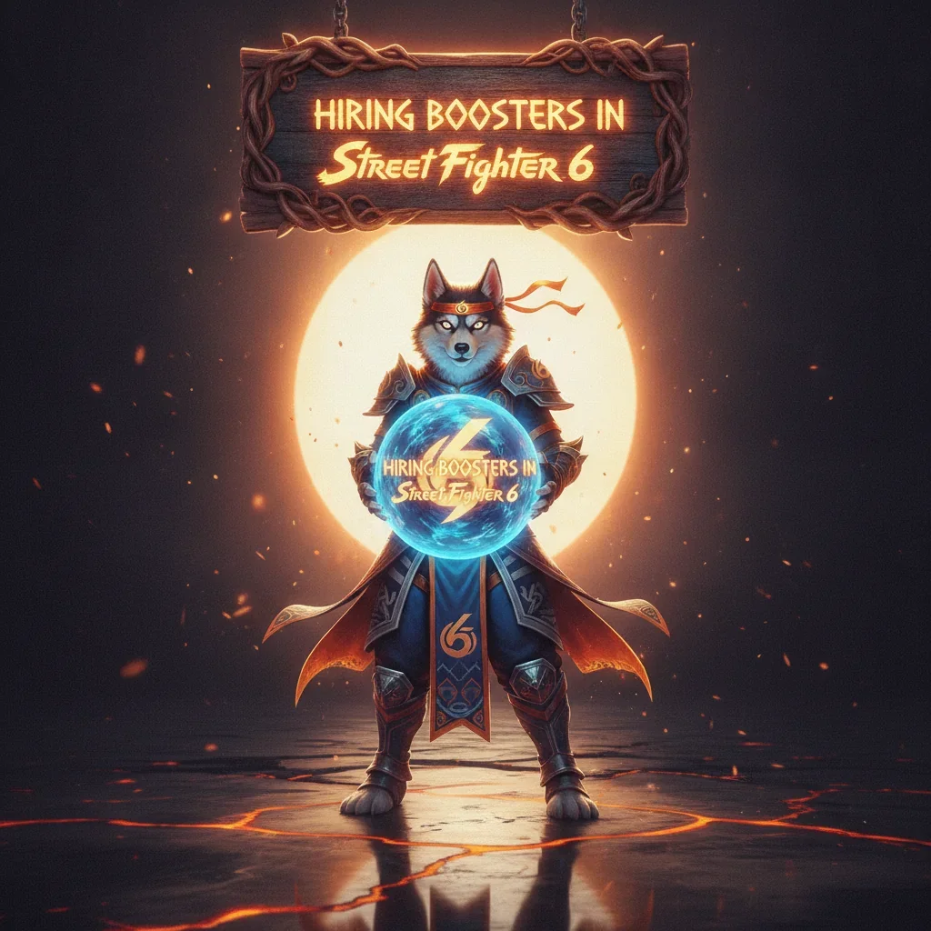 Fantasy artwork featuring an anthropomorphic Husky character, themed around Street Fighter 6 content and objectives.