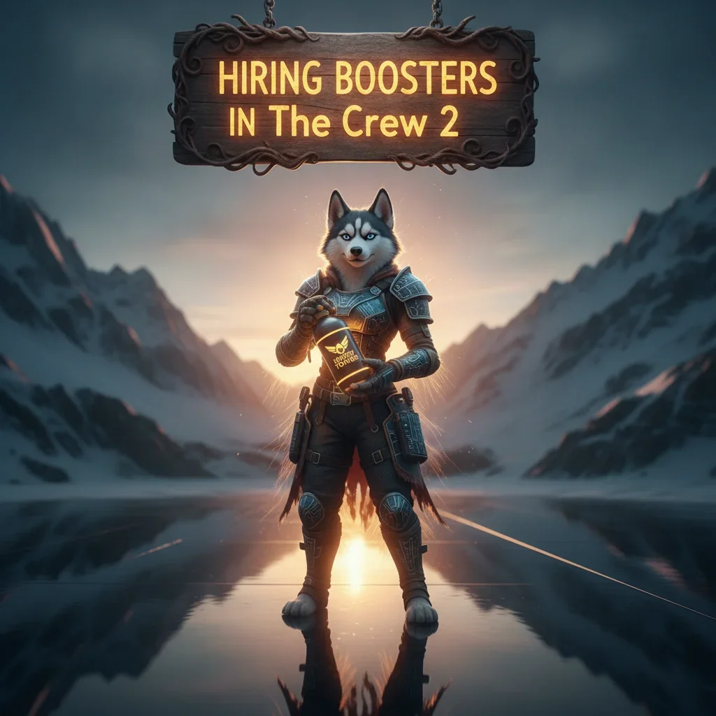 Fantasy artwork featuring an anthropomorphic Husky character, themed around vehicle performance enhancement in a racing game setting.